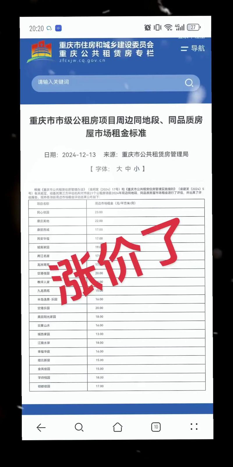 重庆公租房价格怎么算