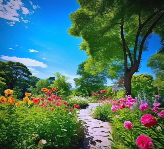 夏天花园的景象